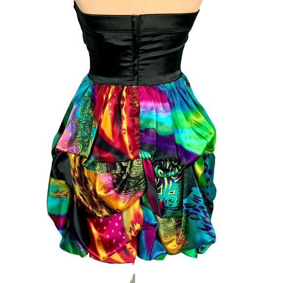 Xtraordinary Y2K Strapless Mini Cocktail Dress 7 Bubble Hem Satin Prom Hoco - Picture 6 of 11